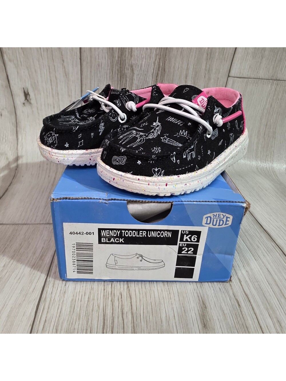 Hey Dude Wendy Toddler Unicorn Black Shoes Size K6